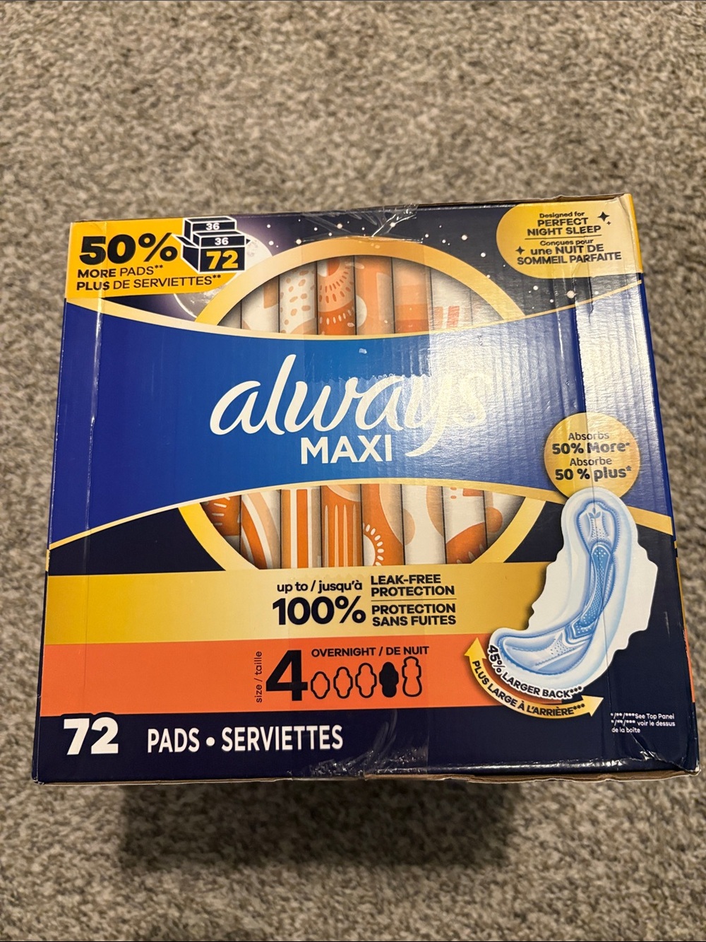 Always Maxi Overnight Pads size 4. 72 pads - Picture 3 of 6